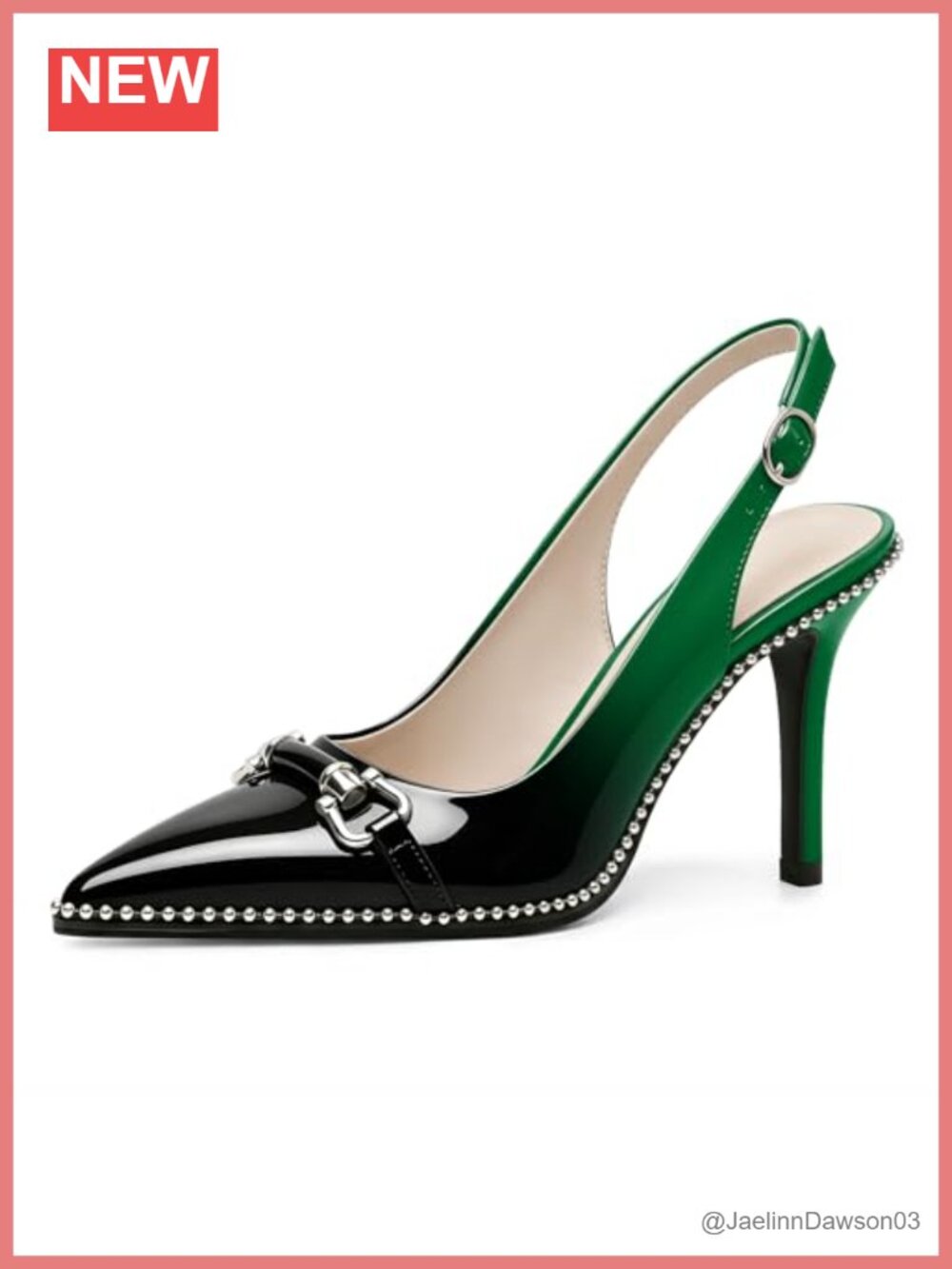 Women's Beaded Slingback Pumps Pointed Toe High Heel Stilettos Patent Leather